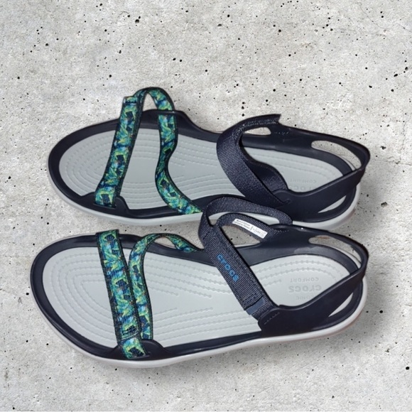 CROCS Sandals Swiftwater Webbing Green Blue Black Women’s Size 9 - Picture 8 of 11